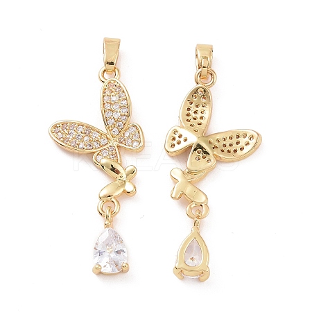 Brass Micro Pave Clear Cubic Zirconia Pendants KK-E068-VC412-1