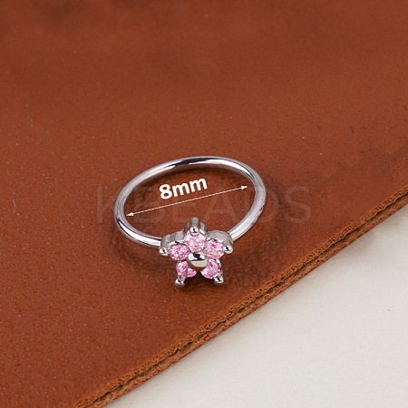 Bohemian Style 304 Stainless Steel Pave Pink Cubic Zirconia Hoop Nose Rings FS-WG96CDA-01-1