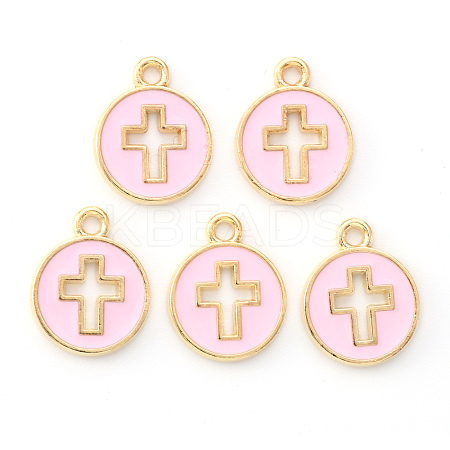 Light Gold Plated Alloy Enamel Pendants X-ENAM-R136-18B-1