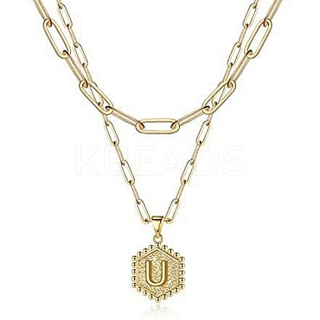 Real 18K Gold Plated 304 Stainless Steel Paperclip Chains Double Layer Necklaces AN1969-17-1