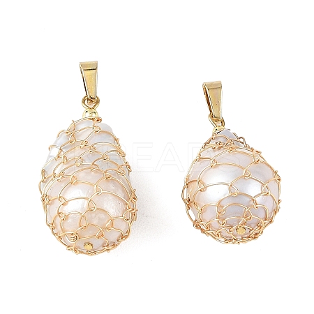 Natural Baroque Keshi Pearl Wire Wrapped Pendants PALLOY-JF05993-1
