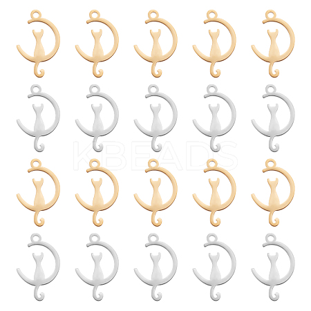 20Pcs 2 Colors 201 Stainless Steel Kitten Pendants STAS-UN0030-04-1