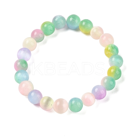 Natural Selenite Round Beaded Stretch Bracelets for Women G-U005-02D-1