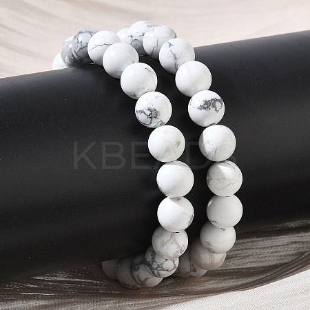 Natural Howlite Round Beaded Stretch Bracelets GG-CBA12F1-02A-10-1