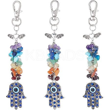 3Pcs Natural & Synthetic Gemstone Chips Cluster Pendant Decoration HJEW-CA0001-35-1