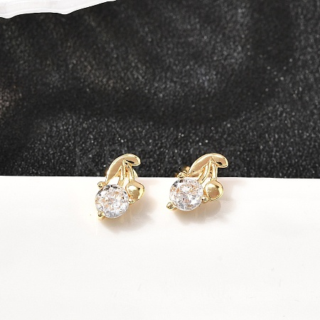 Flower Brass Micro Pave Clear Cubic Zirconia Stud Earrings EJEW-A135-12G-1