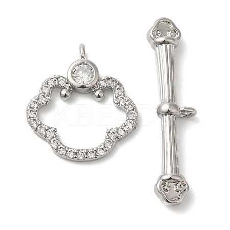 Brass Micro Pave Clear Cubic Zirconia Toggle Clasps KK-N254-76P-1