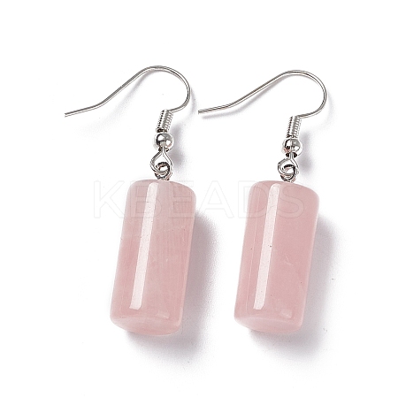 Natural Rose Quartz Cylindrical Dangle Earrings EJEW-D188-01P-05-1
