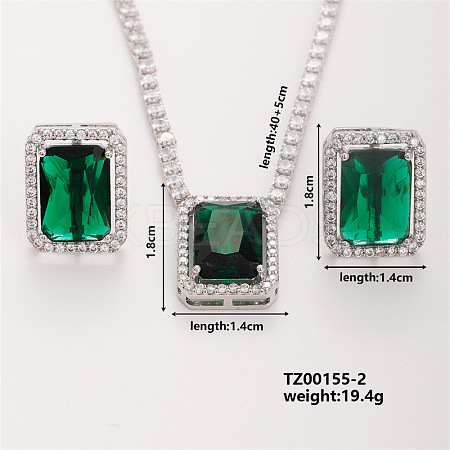 Women's Glass Rectangle Necklace & Earrings Set for Fashionable Look LO8107-2-1