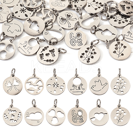 24Pcs 12 Styles 304 Stainless Steel Charms STAS-TA0002-31-1