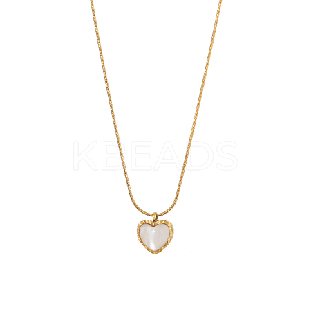 Heart 304 Stainless Steel Shell Pendant Necklaces STAS-OY009-38G-1
