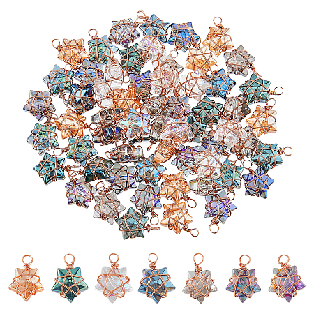70Pcs 7 Colors Copper Wire Wrapped Electroplate Glass Pendants PALLOY-FH00028-1