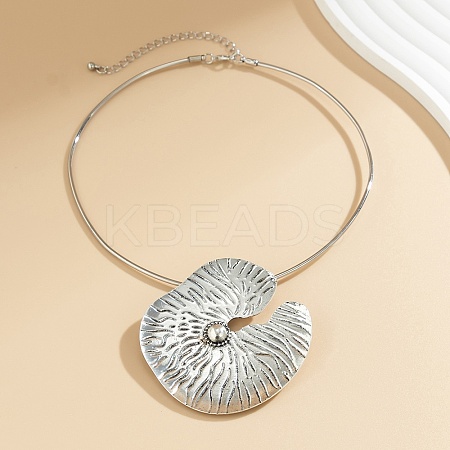 Tibetan Style Alloy Lotus Leaf Pendant Necklaces for Women NJEW-Q343-01AS-1