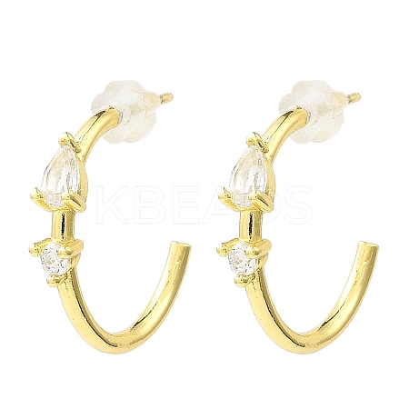 Real 18K Gold Plated Brass Ring Stud Earrings EJEW-L270-10G-02-1