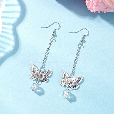 Brass Butterfly Dangle Earrings EJEW-JE06664-1