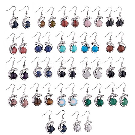 Gemstone Chameleon Dangle Earrings with Crystal Rhinestone EJEW-A092-10P-1
