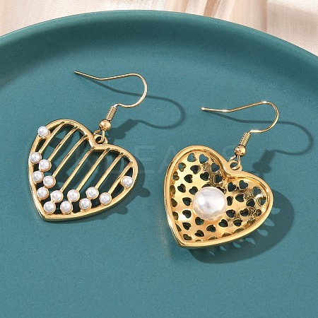 Heart 304 Stainless Steel Acrylic Imitation Pearl Dangle Earrings EJEW-B156-09G-1