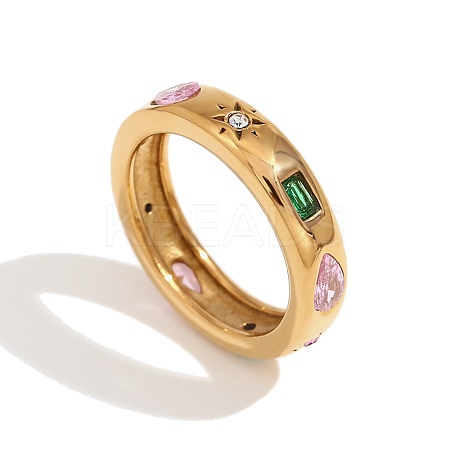 304 Stainless Steel Pave Colorful Cubic Zirconia Finger Rings FS-WG10745-02-1