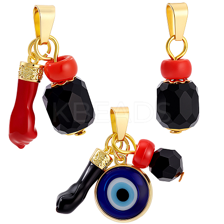3Pcs Brass Enamel & Handmade Lampwork & Acrylic Pendants PALLOY-HS00037-1