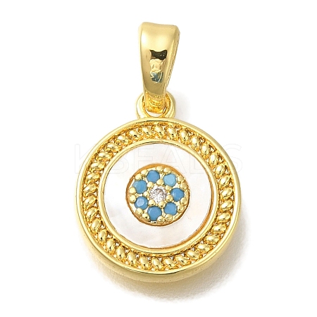 Brass Micro Pave Cubic Zirconia and Shell Pendants KK-K388-77G-01-1