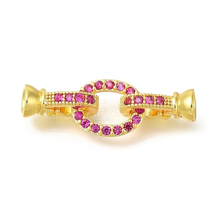 Rack Plating Oval Brass Micro Pave Cubic Zirconia Fold Over Clasps KK-F883-21G-1