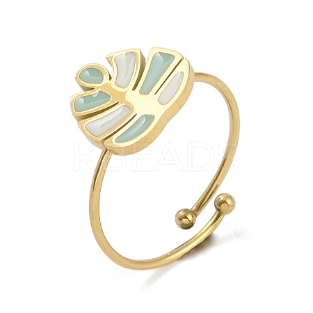 Ion Plating(IP) Monstera Leaf 304 Stainless Steel Enamel Ring RJEW-A038-08G-1