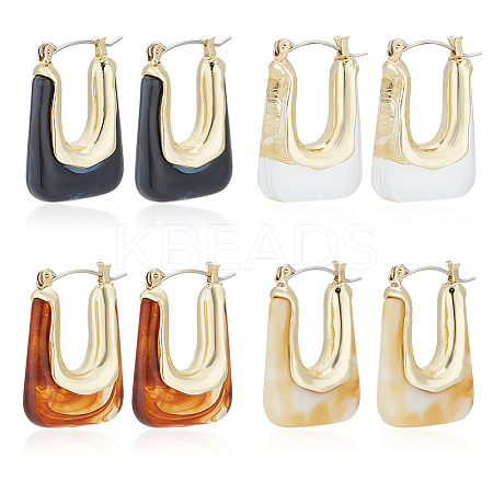 4 Pairs 4 Colors Acrylic Rectangle Hoop Earrings EJEW-AN0003-08-1