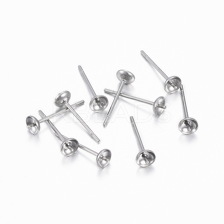 Tarnish Resistant 304 Stainless Steel Post Stud Earring Settings For Half Drilled Beads LS-STAS-H376-93-1