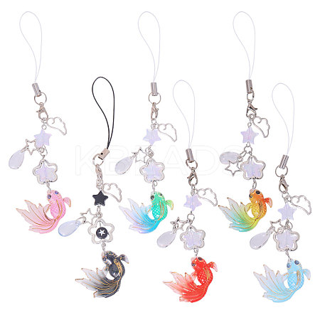 6Pcs 6 Colors Goldfish & Star Resin & Alloy Mobile Straps FIND-GL0001-93-1