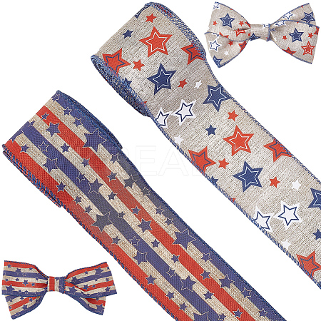 2 Rolls 2 Styles Independence Day Themed Cloth Ribbon OCOR-GF0004-51B-1