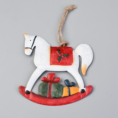 Christmas Wooden Horse Iron Ornaments HJEW-G013-04-1