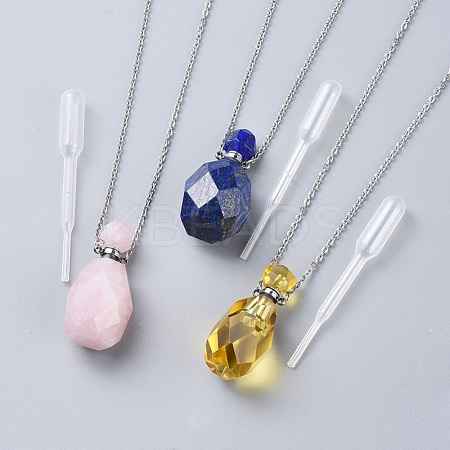 Natural Gemstone Perfume Bottle Pendant Necklaces NJEW-F251-11P-1