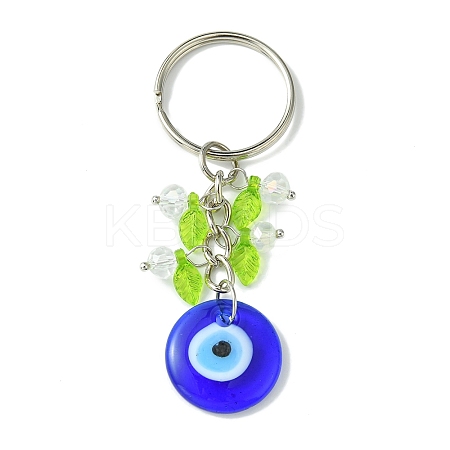 Flat Round with Evil Eye Lampwork Pendant Keychain KEYC-JKC00647-1