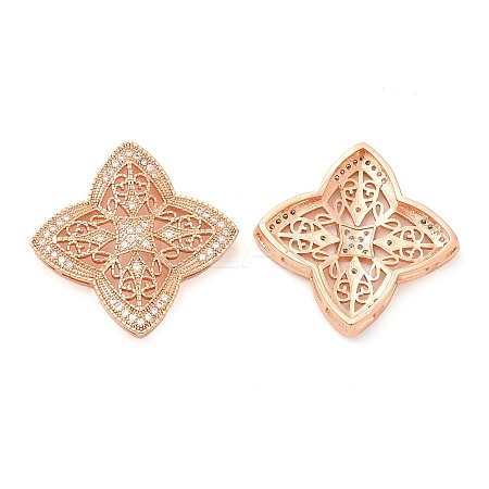Filigree Flower Rack Plating Brass Micro Pave Cubic Zirconia Multi-Strand Links ZIRC-L034-03RG-FF-1