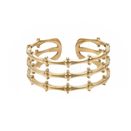 304 Stainless Steel Bamboo Shape Open Cuff Ring RJEW-T023-04G-1