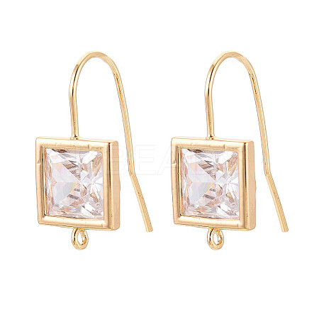 Brass Micro Pave Clear Cubic Zirconia Earring Hooks X-KK-N267-36G-1