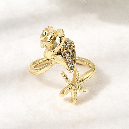 Brass Micro Pave Clear Cubic Zirconia Cuff Open Rings RJEW-C164-07G-1