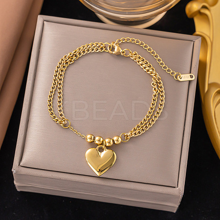 304 Stainless Steel Heart Charm Bracelets BJEW-Z106-07G-1