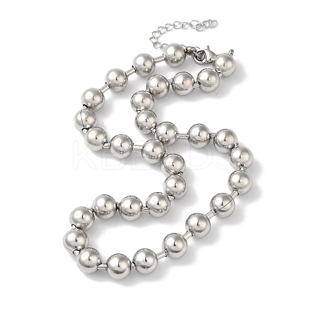 Non-Tarnish 304 Stainless Steel Round Beads Necklace for Women NJEW-B107-01A-P-1