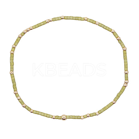 Minimalist Glass Seed Beads & Brass Beads Stretch Bracelets for Women BC0195-19-1