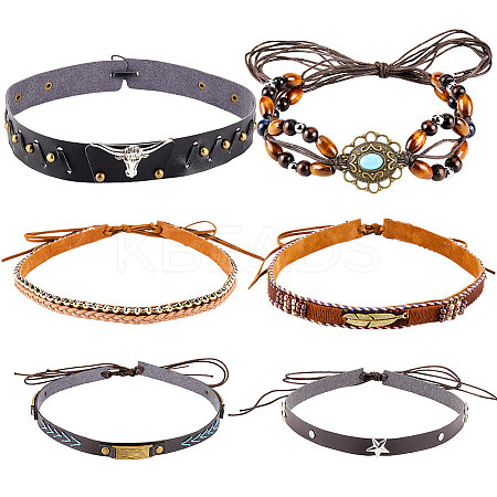 6Pcs 6 Styles Imitation Leather Southwestern Cowboy Hat Belt AJEW-CP0007-22-1