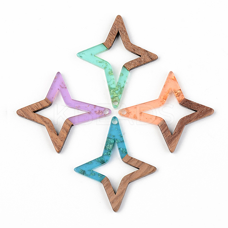 Transparent Resin & Walnut Wood Pendants RESI-S389-020A-B-1