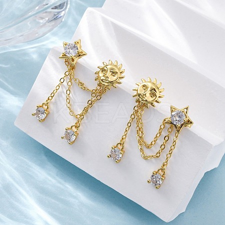 Brass Micro Pave Clear Cubic Zirconia Stud Earrings EJEW-H158-24G-1