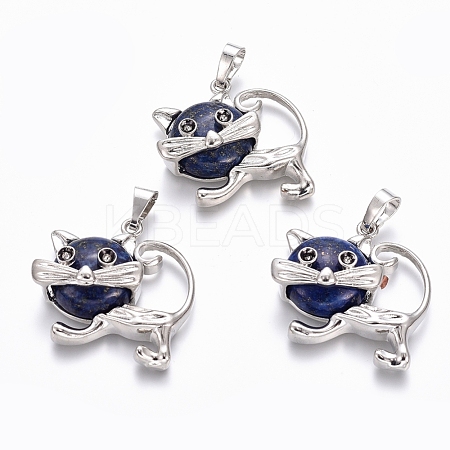 Natural Lapis Lazuli Kitten Pendants G-J386-C12-1