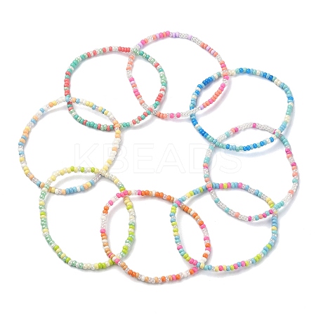 8Pcs 8 Color Glass Seed Beaded Stretch Bracelets Set BJEW-JB09470-1