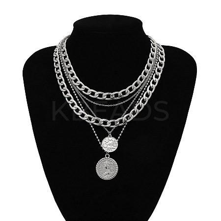 Alloy Disc Pendant Multi Layered Necklaces for Women FS-WGAC560-04-1