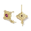 Brass Cubic Zirconia Rhombus Stud Earring Findings KK-B087-04G-1-1