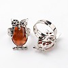 Owl Brass Natural Red Agate Finger Rings RJEW-L074-07-1