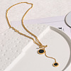 Flat Round with Letter B 316L Surgical Stainless Steel Black Acrylic Roman Numerals Pendant Y Necklaces for Women FS-WG00E23-01-3