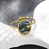 Oval 304 Stainless Steel Paua Shell Cuff Rings for Women RJEW-G346-07G-01-2